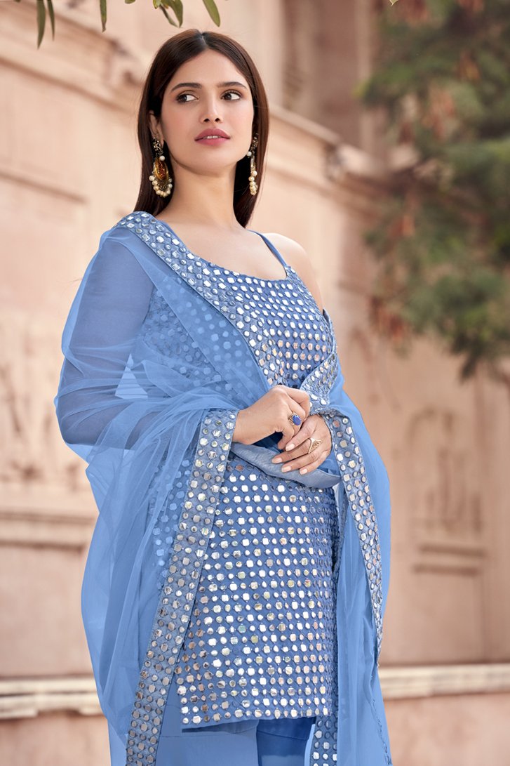Grey Chanderi Kurta & Dupatta with Pink Applique Work and Grey Trouser –  The Indian Couture